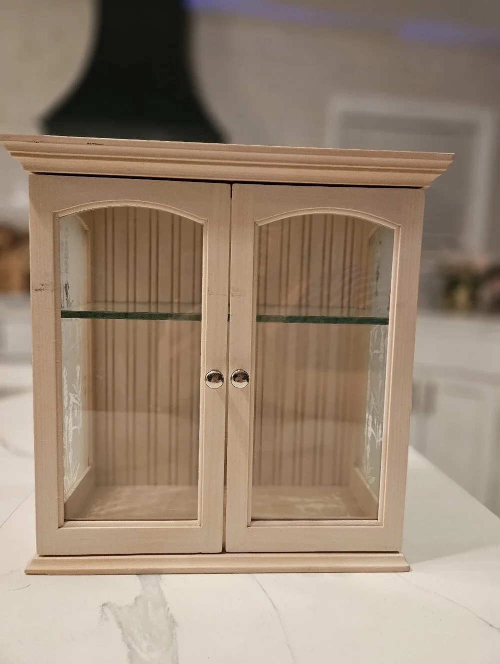 Small Glass-Front Display Cabinet in Light Beige